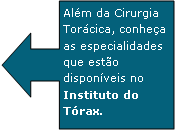 Texto explicativo em seta para a esquerda: Alm da Cirurgia Torcica, conhea as especialidades que esto disponveis no Instituto do Trax.